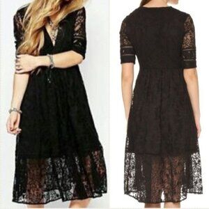 Free People Mountain Laurel Lace Dress Women 2 Embroidered Crochet Midi Romantic